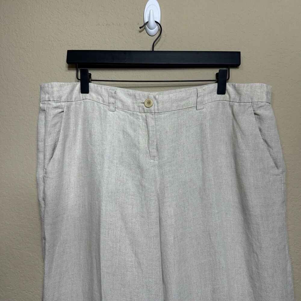 Eileen Fisher 100% Organic Linen Cream Wide Leg Trouser Pants Size L Lagenlook - Picture 5 of 12